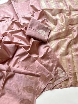 onion pink fancy with tassels on pallu tussar silk saree 2