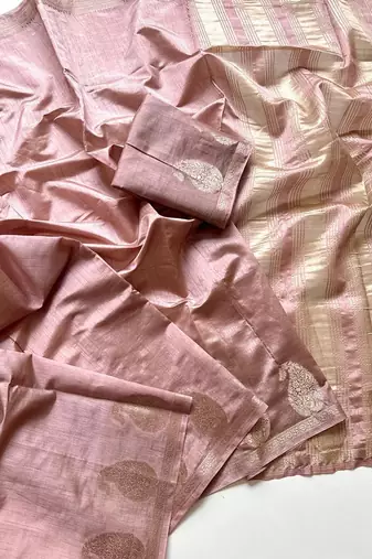 onion pink fancy with tassels on pallu tussar silk saree