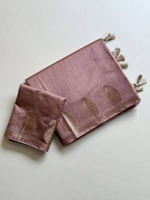onion pink fancy with tassels on pallu tussar silk saree 3