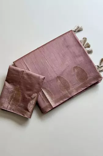 onion pink fancy with tassels on pallu tussar silk saree