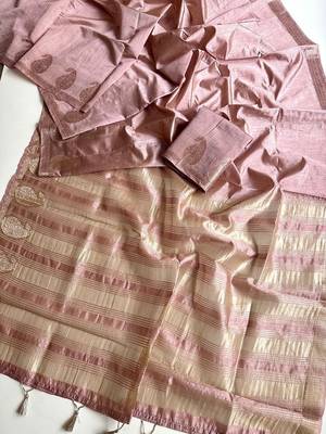 onion pink fancy with tassels on pallu tussar silk saree 4