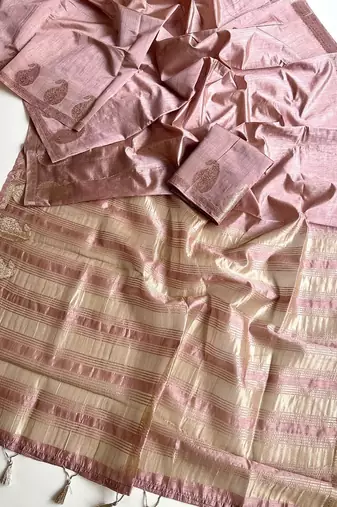 onion pink fancy with tassels on pallu tussar silk saree