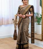 Cream weaving cotton silk ethnic saree with blouse