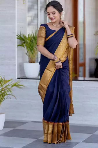 Blue weaving cotton silk ethnic saree with blouse
