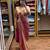 Peach embroidered satin ready to wear saree with blouse