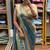 Blue embroidered satin ready to wear saree with blouse