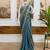 Blue embroidered satin ready to wear saree with blouse