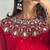 Red embroidered faux georgette ready to wear saree with blouse