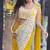 Yellow green embroidered faux georgette ready to wear saree with blouse