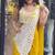 Yellow green embroidered faux georgette ready to wear saree with blouse