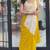 Yellow green embroidered faux georgette ready to wear saree with blouse