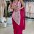 Rani-pink green embroidered faux georgette ready to wear saree with blouse