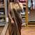Golden embroidered satin ready to wear saree with blouse