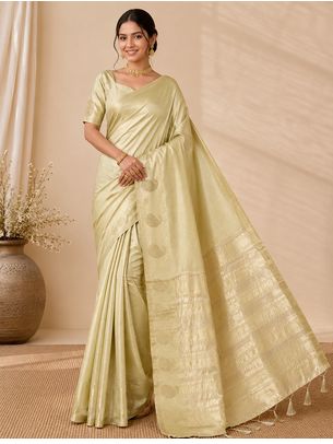light parrot green fancy with tassels on pallu tussar silk saree 1