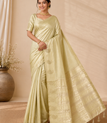 light parrot green fancy with tassels on pallu tussar silk saree