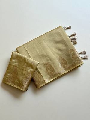 light parrot green fancy with tassels on pallu tussar silk saree 3