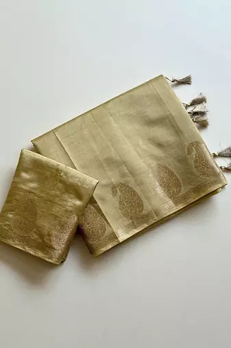 light parrot green fancy with tassels on pallu tussar silk saree