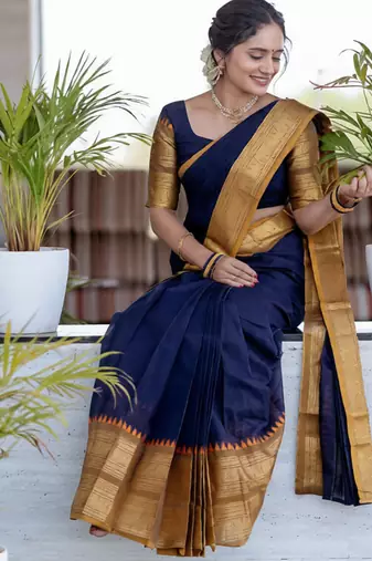Blue weaving cotton silk ethnic saree with blouse