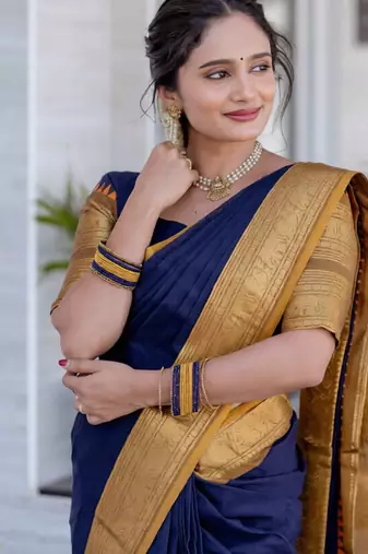 Blue weaving cotton silk ethnic saree with blouse