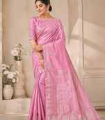 baby pink butta zari with tassels on pallu tussar silk saree