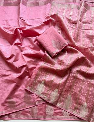 baby pink butta zari with tassels on pallu tussar silk saree 2