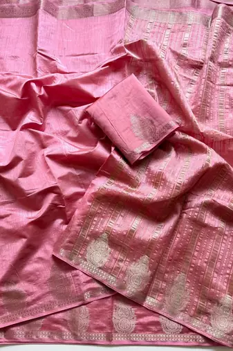 baby pink butta zari with tassels on pallu tussar silk saree