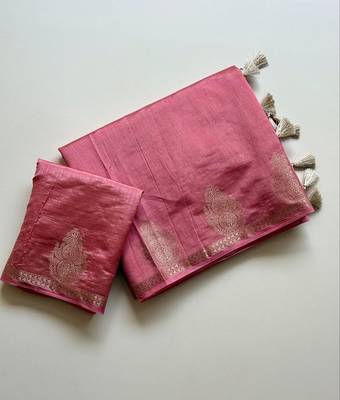 baby pink butta zari with tassels on pallu tussar silk saree 3