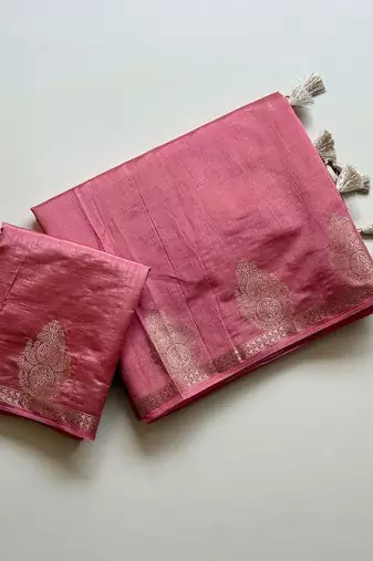 baby pink butta zari with tassels on pallu tussar silk saree