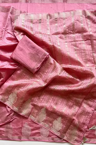 baby pink butta zari with tassels on pallu tussar silk saree