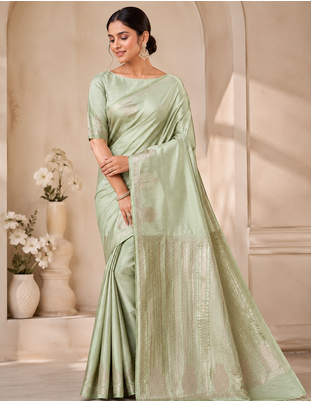 light parrot green butta zari with tassels on pallu tussar silk saree 1