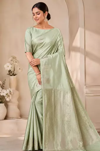 light parrot green butta zari with tassels on pallu tussar silk saree