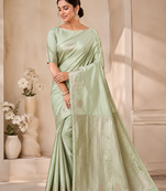 light parrot green butta zari with tassels on pallu tussar silk saree