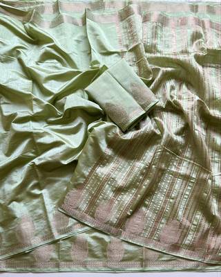 light parrot green butta zari with tassels on pallu tussar silk saree 2