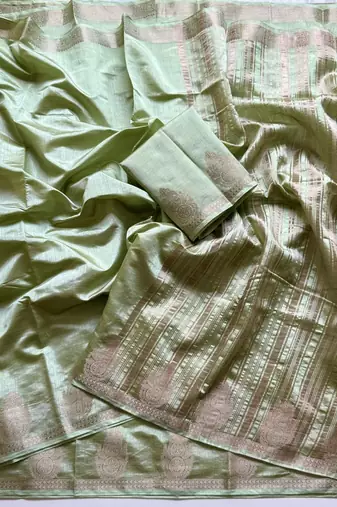 light parrot green butta zari with tassels on pallu tussar silk saree