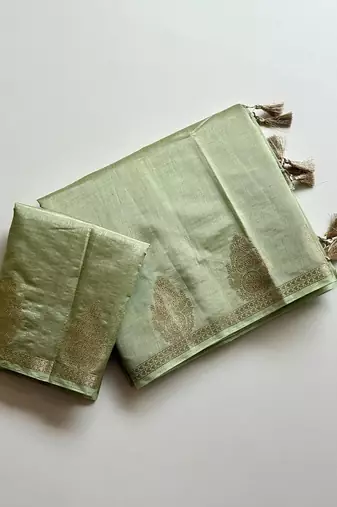 light parrot green butta zari with tassels on pallu tussar silk saree