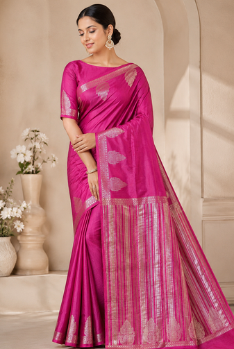rani pink butta zari with tassels on pallu tussar silk saree