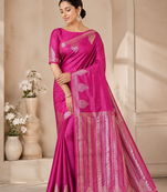 rani pink butta zari with tassels on pallu tussar silk saree