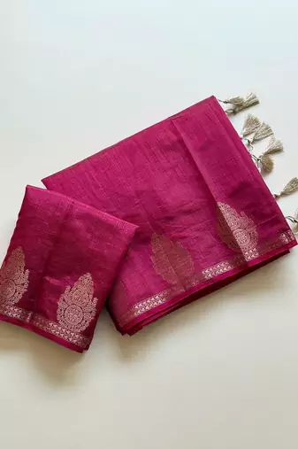rani pink butta zari with tassels on pallu tussar silk saree