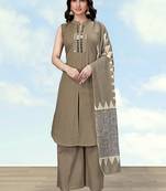 Dark beige color cotton blend mirror work kurta pair