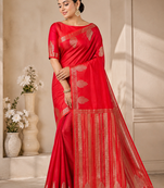 red butta zari with tassels on pallu tussar silk saree