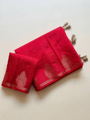 red butta zari with tassels on pallu tussar silk saree 3