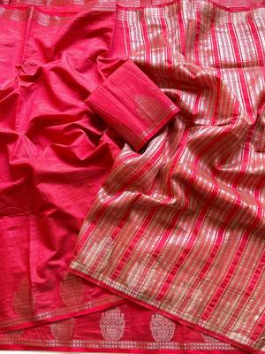 red butta zari with tassels on pallu tussar silk saree 4