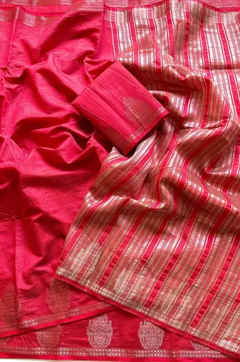 red butta zari with tassels on pallu tussar silk saree
