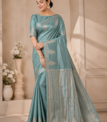 sky blue butta zari with tassels on pallu tussar silk saree