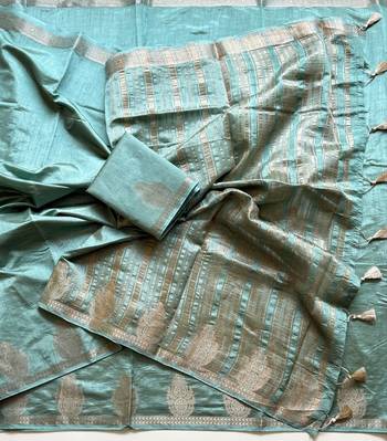 sky blue butta zari with tassels on pallu tussar silk saree 2