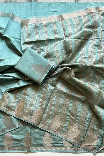 sky blue butta zari with tassels on pallu tussar silk saree