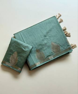 sky blue butta zari with tassels on pallu tussar silk saree 3