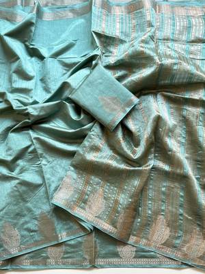 sky blue butta zari with tassels on pallu tussar silk saree 4