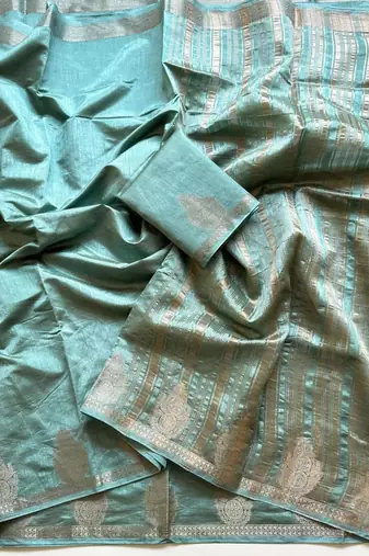 sky blue butta zari with tassels on pallu tussar silk saree