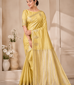 yellow butta zari with tassels on pallu tussar silk saree